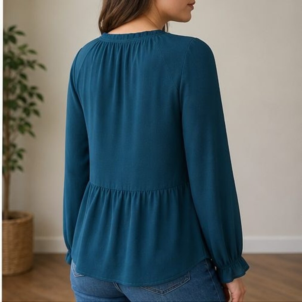 Teal Button Blouse - Picture 3 of 6
